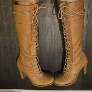 Nine West Tan Leather Lace-Up Boots